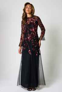 Maxi A-Line Beaded Front <b>Dress</b> Symmetric Design O-Neck Waist Side Slit Anti-Static Party <b>Cocktail</b> Clothing Breathable - Product Image 3