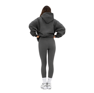 Custom Printed 50% Cotton 50% Polyester Khaki <b>Grey</b> Womens Oversized Hoodie Pullover Streetwear Drop Shoulder Relaxed Fit Badge - Product Image 5