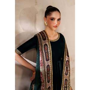 Vestido de terciopelo bordado con corte en A y cintura imperio hecho a mano PR-1208 - Product Image 3