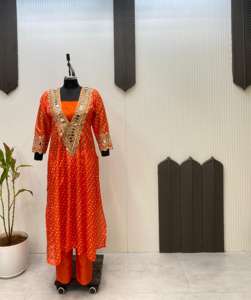 Traje Salwar Indio Listo para Usar, Último Modelo Exclusivo, el Más Moderno, Color Azul Naranja, Ropa Étnica para Bodas y Fiestas para Mujer - Product Image 3