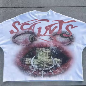 เสื้อยืดผู้ชายโอเวอร์ไซส์ผ้าคอตตอนถักไหล่ตกเสื้อผ้าแนวสตรีทเสื้อ100% โอเวอร์ไซส์พิมพ์ลายหน้าจอแบบกำหนดเอง - Product Image 1