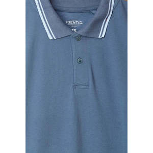 Camiseta transpirable de corte regular 2XL de alta calidad para hombre, tela de piqué bordada, de seda azul polvoriento, longitud corta, sólida - Product Image 1