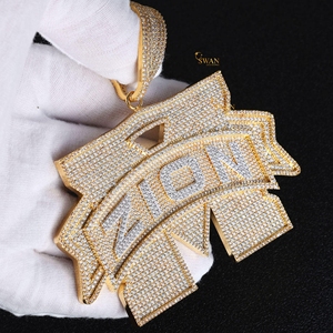 Lấp lánh 925 Bạc phòng thí nghiệm phát triển kim cương <span class=keywords><strong>zion</strong></span> Mặt dây chuyền Iced hip hop tuyên bố Vòng cổ cá nhân món quà trang sức người đàn ông phụ nữ IGI - Product Image 2