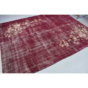 6.8x9.3 ft Rug, Turkish Rug, Vintage <b>Red</b> <b>Wool</b> Bordered Rug - Product Image 2