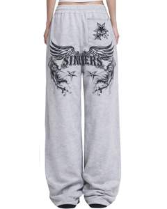 Pantalones Deportivos Anchos con Estampado de Cara de Ángel Gris Personalizados para Hombre y Mujer, Estilo Urbano Holgado, Pantalones Jogger de Felpa, Moda - Product Image 2