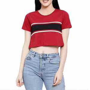 Stylish Summer New Arrival <b>Women</b> Lightweight Custom Color Short Sleeved Cotton Crop Tops For <b>women's</b> In Low Price Breathable - Product Image 2