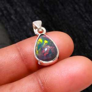 Pendentif en opale noire naturelle fabriqué à la main en argent sterling 925 bijoux en pierres précieuses poire collier délicat pour elle - Product Image 6