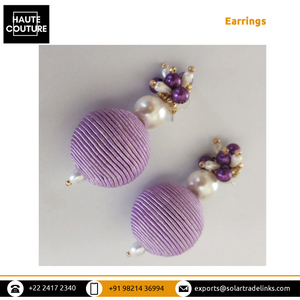 Exclusivo Venta caliente hecho a mano elegante diseño lavanda Color cordón bolas forma con perlas 6 cm pendientes de gota para todas las ocasiones - Product Image 3
