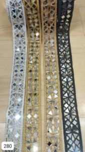 Bordure de dentelle brodée et faite à la main pour robes et travaux manuels Miroir réfléchissant Bordure de dentelle de travail pour vêtements ethniques - Product Image 5