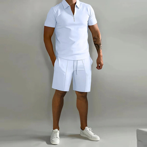 Summer New Casual Sports Suit <b>Men's</b> Lapel Zipper <b>Short</b>-sleeved Polo Shirt Loose Trend <b>Men's</b> Summer T-shirt <b>Shorts</b> Two-piece Set - Product Image 5