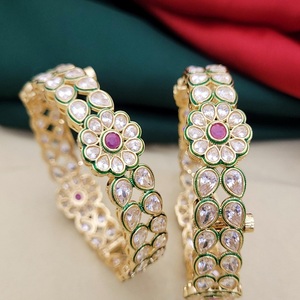 Classic Trendy <b>Gold</b> Finish With Stones Look Two <b>Set</b> OF <b>Bangles</b> Stylish Openable <b>Bangles</b> for Women For Wedding Wear - Product Image 1