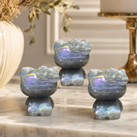 Figurine en cristal de labradorite violette naturelle KT sculptée en forme de chat, pierre précieuse faite à la main, décoration d'intérieur, cadeau