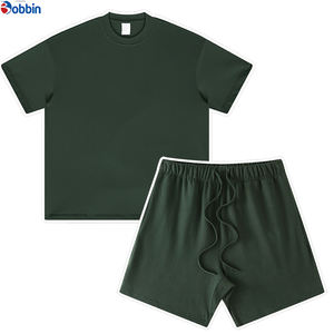 Conjunto de Camiseta y Pantalones Cortos Unisex de Algodón de Alta Calidad, Hombros Caídos, Estilo Holgado, con Logotipo Personalizado, 2 Piezas, Conjunto Deportivo para Hombres de Talla Grande - Product Image 3