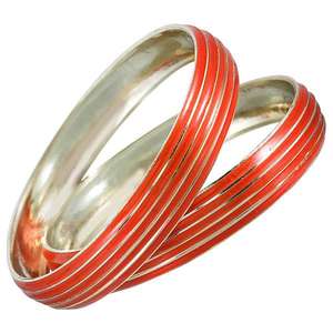 Kriaa Lot de 2 Bracelets en émail rouge fin plaqué or - Product Image 1