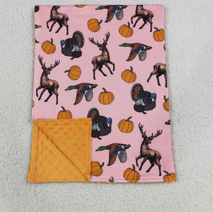 Couverture rose à imprimé floral quatre saisons avec envers en vison orange, carrée et matelassée, lavable en machine, pour usage domestique - Product Image 4