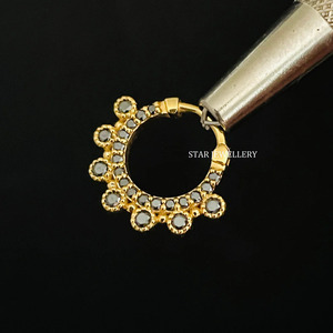 Ensemble de lunette en or massif 14 carats diamant noir or massif Daith Clicker bijoux fins. - Product Image 5