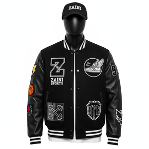 Veste universitaire en laine de haute qualité avec manches en cuir noir avec broderie en chenille Veste universitaire pour hommes avec logo personnalisé - Product Image 1