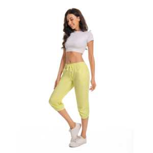 Pantalon de jogging court léger vert lime pour femme, idéal pour le sport, le fitness et le yoga, avec cordon de serrage à la taille, extensible, doux, en polyester - Product Image 4