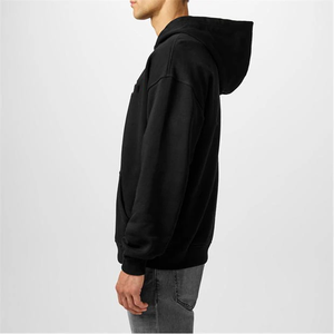 Sudadera con capucha de lana cálida para clima frío Sudadera con capucha informal unisex con bolsillos delanteros para hombres Sudadera con capucha de peso pesado de color negro sin cremallera - Product Image 5