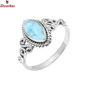 Bijoux en gros design classique 925 bague en argent sterling massif larimar pierre précieuse - Product Image 4