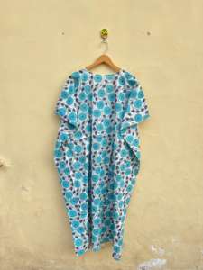 ชุดคลุมคาฟตันสไตล์ลำลองสำหรับผู้หญิง แขนยาว คอวี ลายดอกไม้ ทำด้วยมือ ผ้าฝ้าย 100% สำหรับฤดูใบไม้ผลิ ฤดูร้อน ชายหาด ผลิตตามแบบ ODM แห้งเร็ว - Product Image 6