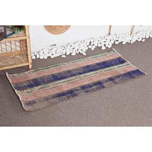 Alfombra rústica a rayas de lana azul y Beige, 2x4,2 pies, área grande, tejido 3D, Patchwork, alfombra para sala de estar con respaldo de látex - Product Image 2