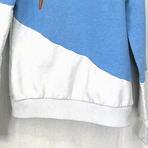 Sudadera con capucha de cuello cruzado azul blanco de primera calidad para mujer con bolsillos rosas, jersey de lana de algodón transpirable, ropa de calle con capucha - Product Image 4