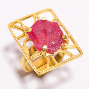 925 Sterling Silver Unique Shape Rose Quartz Gemstone Ring Fine Jewelry with Gold Plating Bezel Setting Inlay for Weddings - Product Image 4