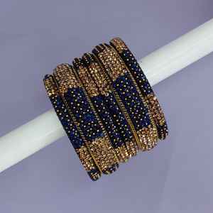 Indian Wholesale <b>Jewellery</b> Ethnic Metal Bangle Rhinestone CZ Crystal Bridal Wedding Bangle India <b>Jewellery</b> <b>Set</b>, Blue - Product Image 2