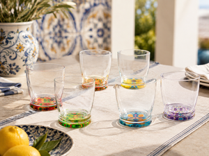 Set di 6 Bicchieri in Vetro Multicolore di Design Italiano |   Prodotto in Italia |   Adatto alla lavastoviglie |   Vibrazioni Mediterranee |   Excelsa - Product Image 3