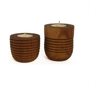 Set of 2 Brown Wooden <b>Candle</b> Stand Tealight Holders Handcrafted Classical Decor for Home <b>Spa</b> Table Centerpieces - Product Image 1