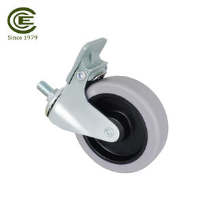 Roue pivotante à roulement à billes avec frein, tige filetée de 3 pouces (75 mm), 3/8 pouces, TPR, pour armoires, charge légère à moyenne - Product Image 6