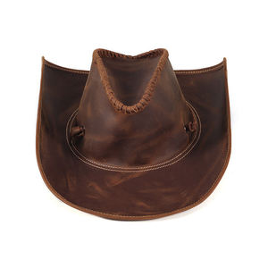 Sombrero Vaquero de Cuero Genuino Premium, Hecho a Mano, Estilo Occidental, Ala Ancha, Sombrero de Moda para Hombres y Mujeres, para Viajes al Aire Libre - Product Image 1