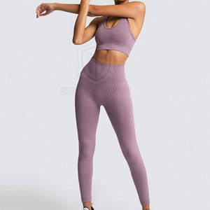 Venta al por mayor 2 piezas ligero Reversible Yoga Fitness ropa de gimnasio para las mujeres de alta calidad impresión personalizada sólida XL Plus cintura - Product Image 2