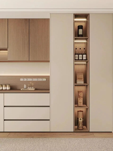 Buffet contemporain pour salle à manger avec éclairage LED intégré, rangements intégrés, étagères pour vin et dimensions personnalisables - Product Image 6