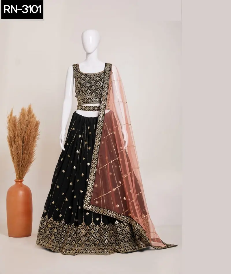 Индийская этническая одежда, тяжелый жоржет, вышивка и блестки с раздавленным узором, Lehenga Choli с тяжелой сеткой Dupatta, набор для женщин