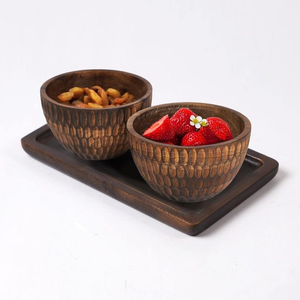 Bol en bois élégant et vaisselle de cuisine durable naturelle fabriquée par l'artisanat du croissant - Product Image 2