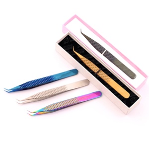 Pince à épiler pour extensions de cils à 45 degrés, en acier inoxydable, avec pointe en fibre, anti-magnétique, pour marque privée, vente en gros - Product Image 4