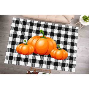 <b>Pumpkin</b> Rug: Black and <b>White</b> Checkered Halloween <b>Decor</b>,Chenille Rug - Product Image 1