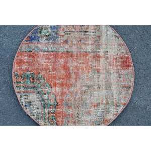 พรมขนแกะสไตล์ตุรกีวินเทจขนาด2.3 x 2.3ft กว้างทรงสี่เหลี่ยมผืนผ้าดีไซน์แบบเย็บปะสีส้มสดใสสีกรมท่าสำหรับวัยรุ่น - Product Image 5