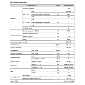 Chauffe-eau à pompe à chaleur air-eau murale Inverter 150L A+ WiFi avec réfrigérant R410A, boîtier en plastique, haute efficacité - Product Image 3
