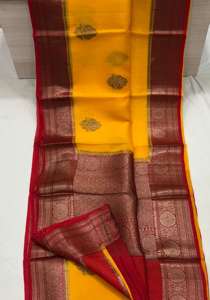 Sari en rayonne brodée Banarasi de qualité supérieure, corps doré, bordure en zari rose, vintage, traditionnel, pour mariage indien, vêtements de fête pour femmes - Product Image 6