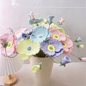 Crochet Poppy Flower Bouquet Lifelike Yarn Blossoms for Home Wedding <b>Table</b> Centerpiece Romantic Gift <b>Decor</b> - Product Image 1