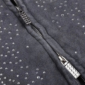 Sweat à capuche zippé imperméable en molleton vintage double couche délavé à l'acide, style unique, streetwear pour homme, haute qualité, hiver - Product Image 5