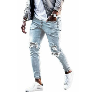 Pantalon en jean droit pour homme, coupe slim, effet usé, respirant, adouci, couleur personnalisable, service OEM, haute qualité, vente chaude - Product Image 5