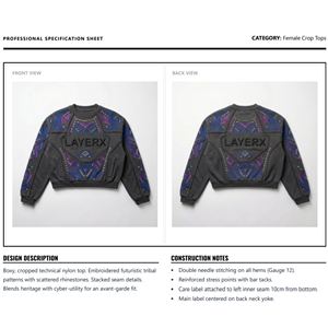 Women Y2K Punk Style <b>Crop</b> Top 3D Print Embroidered Rhinestone Eco-Friendly Breathable Winter <b>Long</b> <b>Sleeve</b> O-Neck Casual - Product Image 6