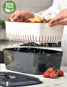 Contenedor de Almacenamiento Rectangular de Plástico de 5L, Tapa Hermética, Colador, Cesta para Especias, Moderno, para Cocina, Lavado, Almacenamiento de Frutas Frescas - Product Image 4