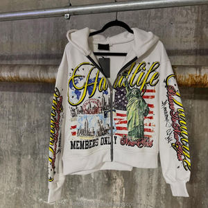 Sudaderas con capucha de lavado ácido con cremallera y logotipo bordado personalizado de primera calidad, ropa de calle, sudadera con capucha con estampado de lana de peso pesado y cremallera completa - Product Image 4