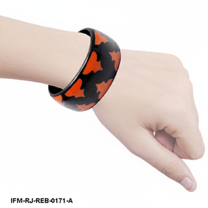 Handmade <b>Black</b> Resin Bangle with Orange Decorative Inlays Bold Chunky Patterned <b>Bracelet</b> For <b>Woman</b> - Product Image 4