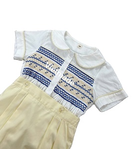 Diseño personalizado 2024 manga corta para bebés mameluco de burbujas cuello babero tejido gingham conjuntos de ropa de bebé - Product Image 1